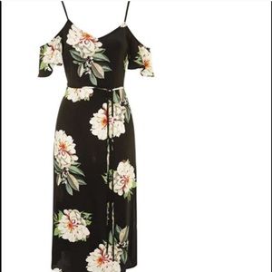Black floral cold shoulder midi dress Top Shop